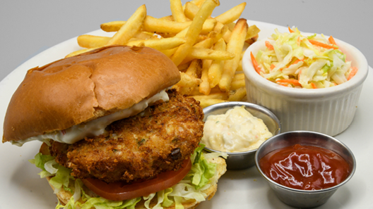 Order Crab Cake Sandwich food online from Mitchell's Fish Market store, Livonia on bringmethat.com