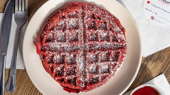 Order Red Velvet Waffle food online from Connie's Chicken and Waffles store, Wilmington on bringmethat.com
