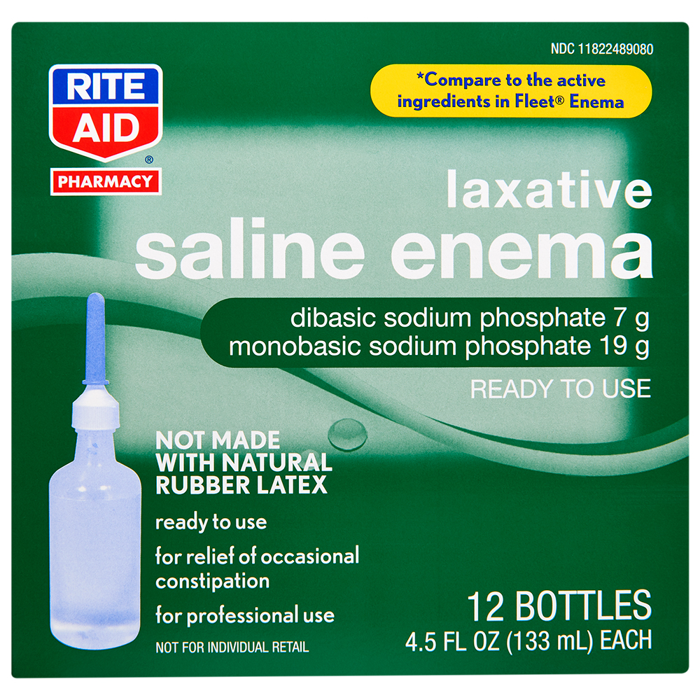 Order Rite Aid Pharmacy Saline Enema, Laxative, 12 - 4.5 fl oz (133 ml) bottles food online from Rite Aid store, Cathedral City on bringmethat.com