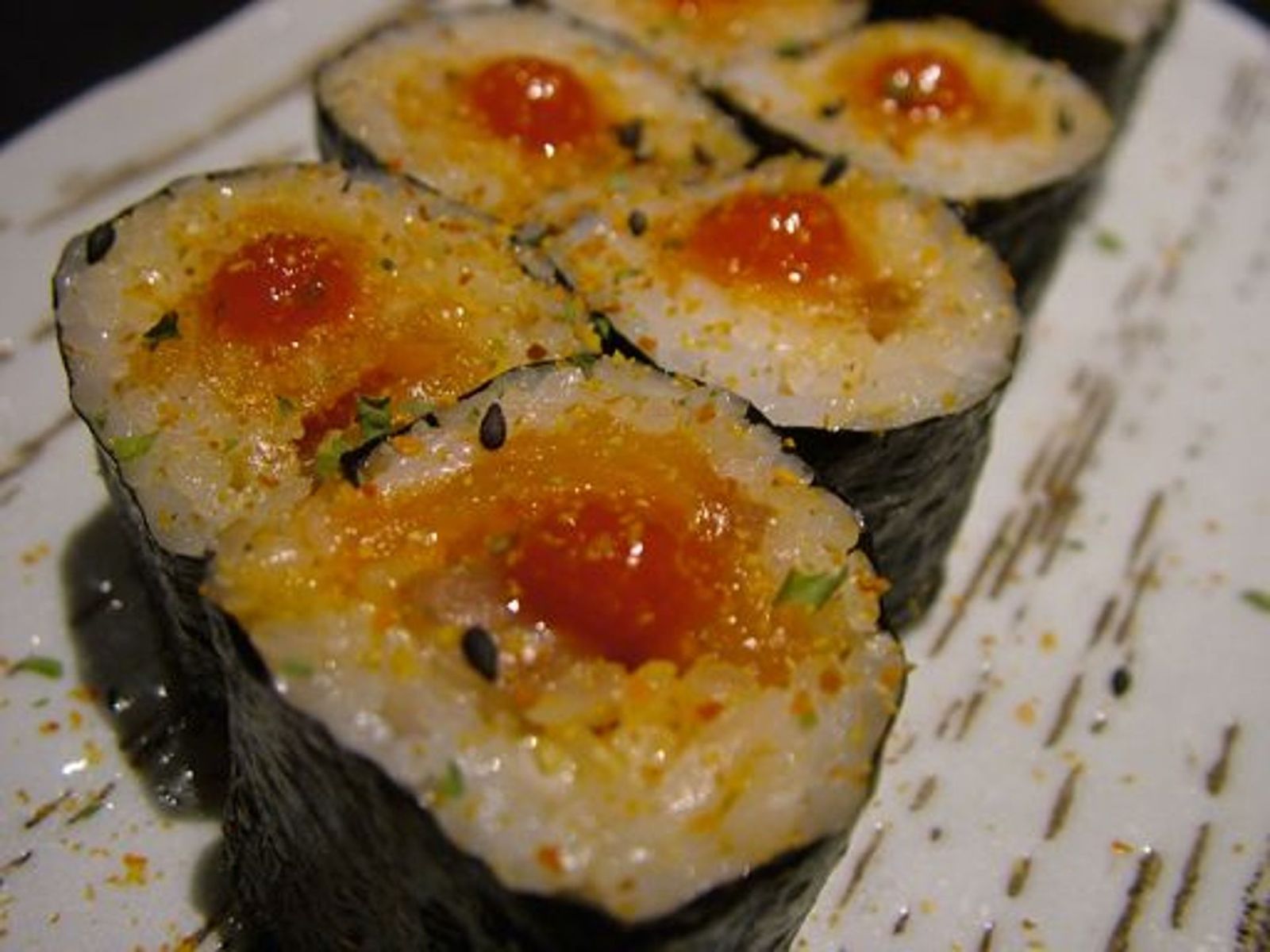 Order Spicy Salmon Roll (8pc) food online from Tiger Asian Bowl store, Allen on bringmethat.com