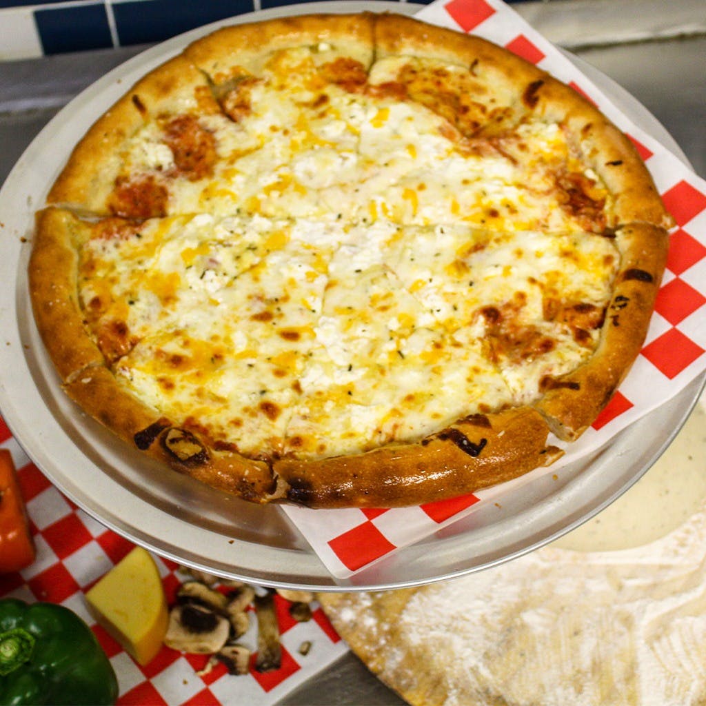 Order Cheesy Time Pizza - 14" food online from Stone Oven Downtown store, Wichita Falls on bringmethat.com