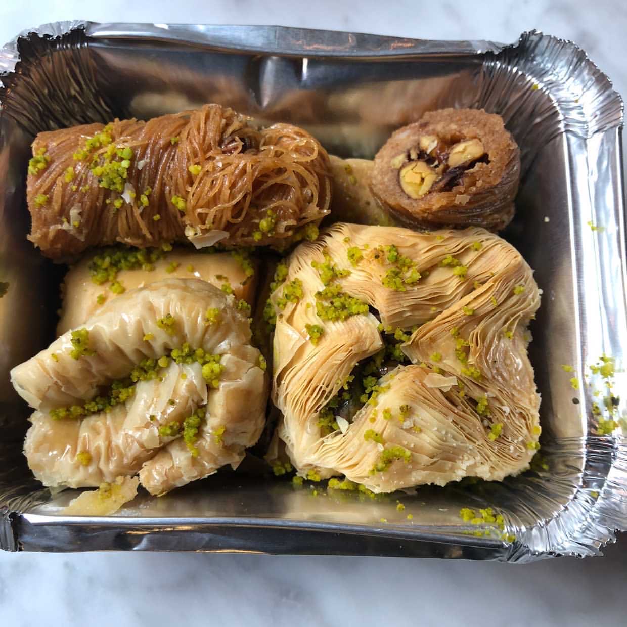 Order 6 Piece Baklava Tray (contains nuts) food online from Sultan's Market store, Chicago on bringmethat.com