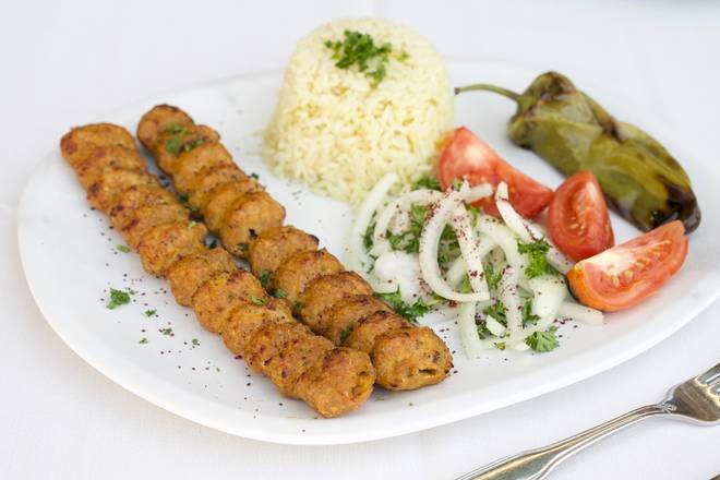 Order Chicken Lula Kebab Plate food online from Elenas Greek Armenian Cuisine store, Glendale on bringmethat.com