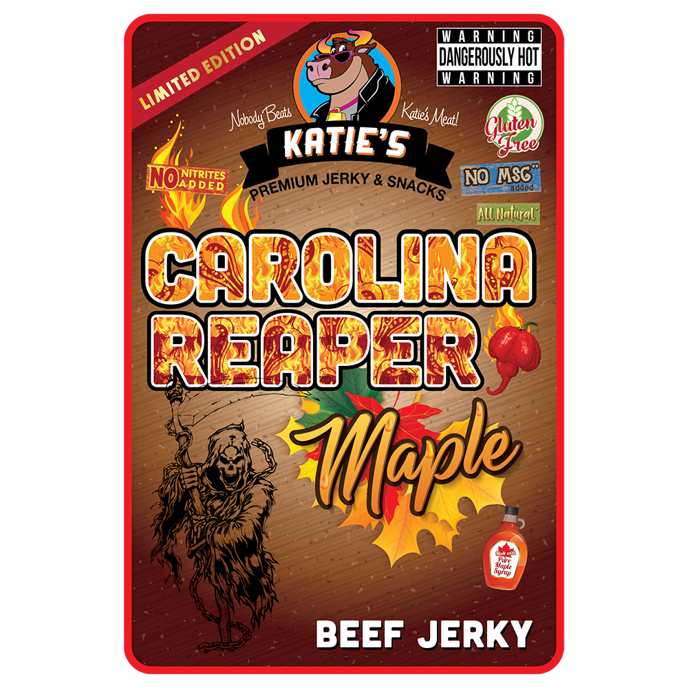 Order Carolina Reaper Maple Beef Jerky food online from Katie Snack Foods store, Hilliard on bringmethat.com