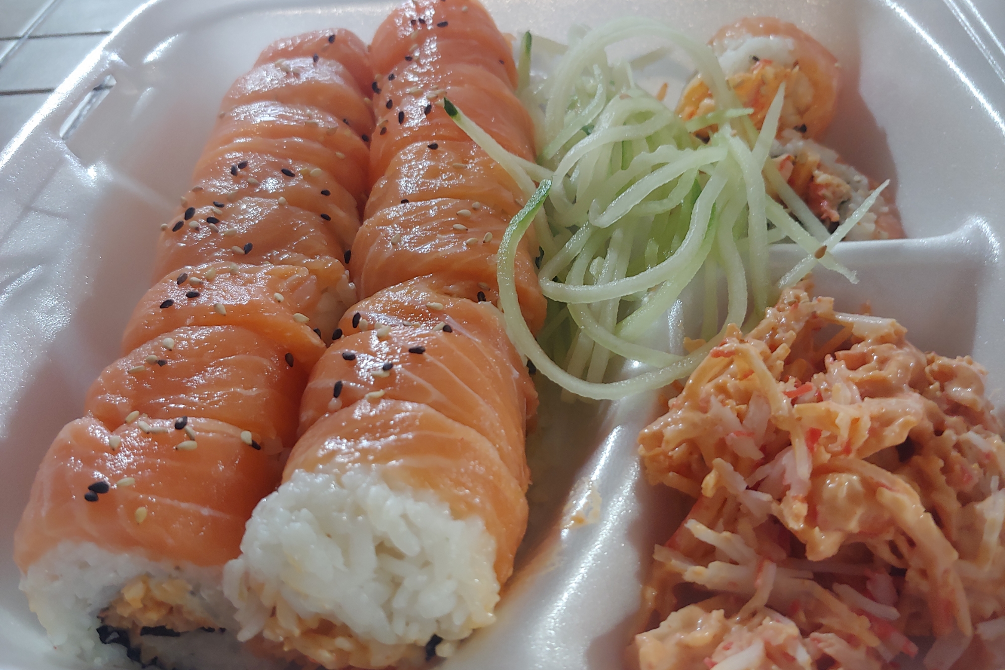 Order SPICY  CRAB   ROLL   /   CON   SALMON  /  POR FUERA food online from Laredo Sushi Roll store, Laredo on bringmethat.com
