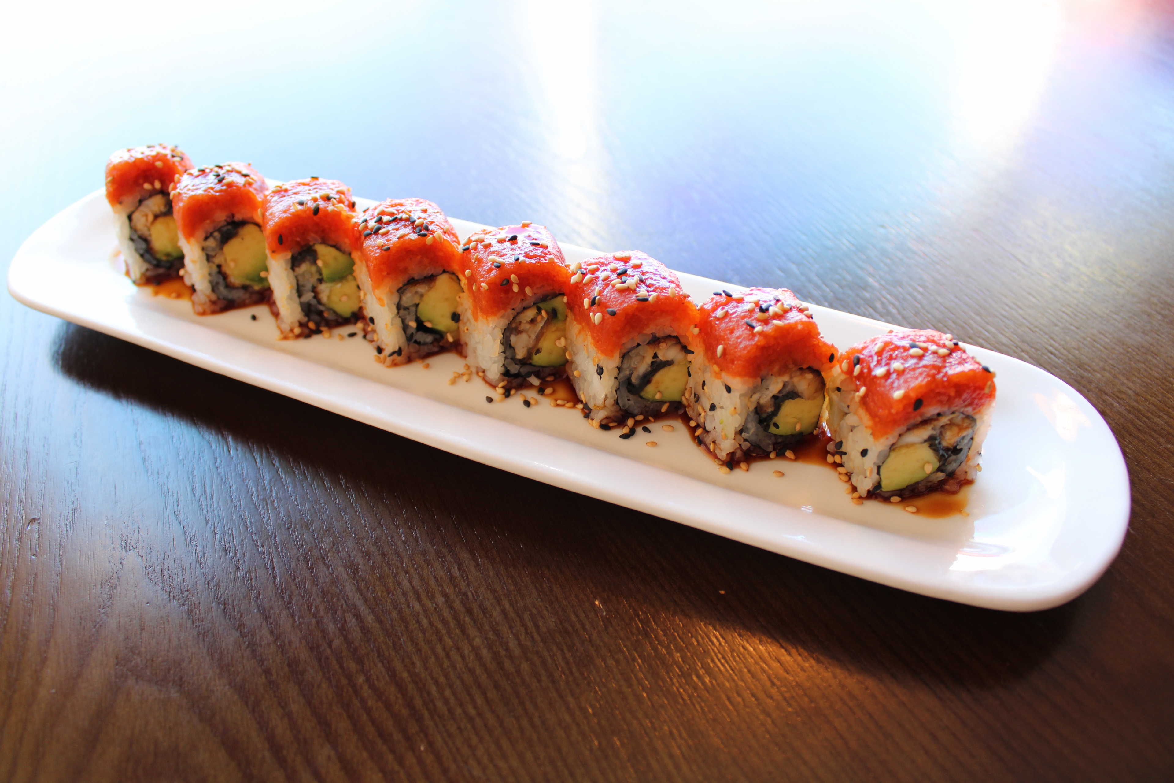 Order Kamikaze Roll(8pcs) food online from Sushi Snob store, Jacksonville on bringmethat.com
