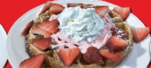 Order Strawberry Cream Cheese Waffle food online from Ely's Restaurant store, Las Vegas on bringmethat.com