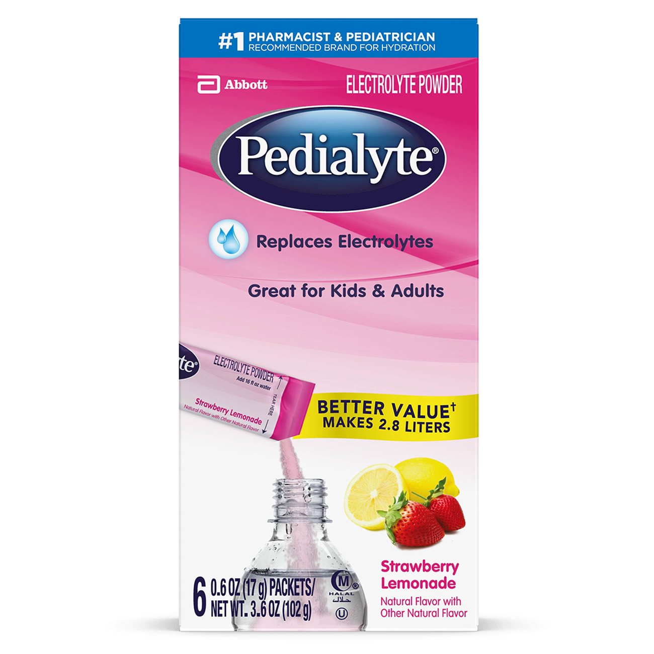 Order Pedialyte Electrolyte Powder, Strawberry Lemonade, 0.6 oz - 6 ct food online from Bartell store, Edmonds on bringmethat.com