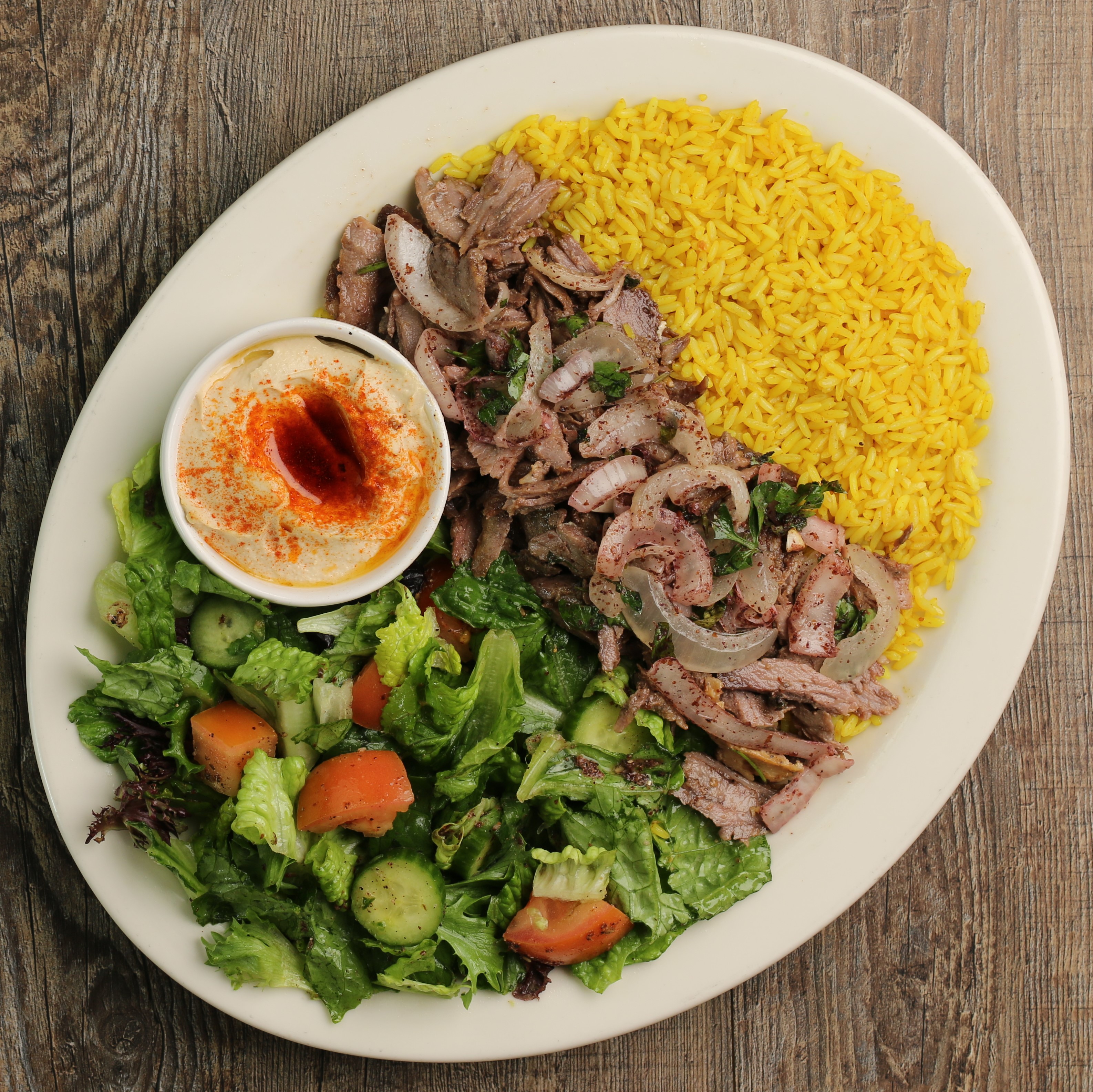 Order Beef Shawarma Plate food online from Flame and Skewers store, Bakersfield on bringmethat.com