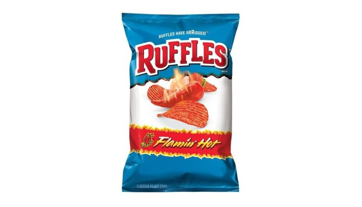 Order Ruffles Flamin' Hot Flavored Potato Chips 2.5 oz food online from House Of Cigar & Liquor store, Redondo Beach on bringmethat.com