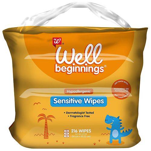 Order Well Beginnings Sensitive Skin Baby Wipes 3x72-count - 216.0 ea food online from Walgreens store, FAIRBANKS on bringmethat.com