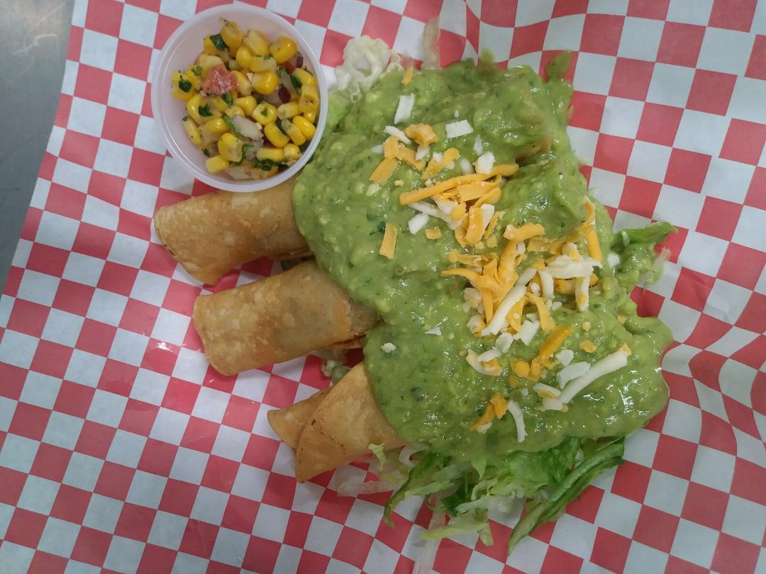 Order 3 Taquitos w/ Guacamole food online from Burrito Factory store, Sunland on bringmethat.com