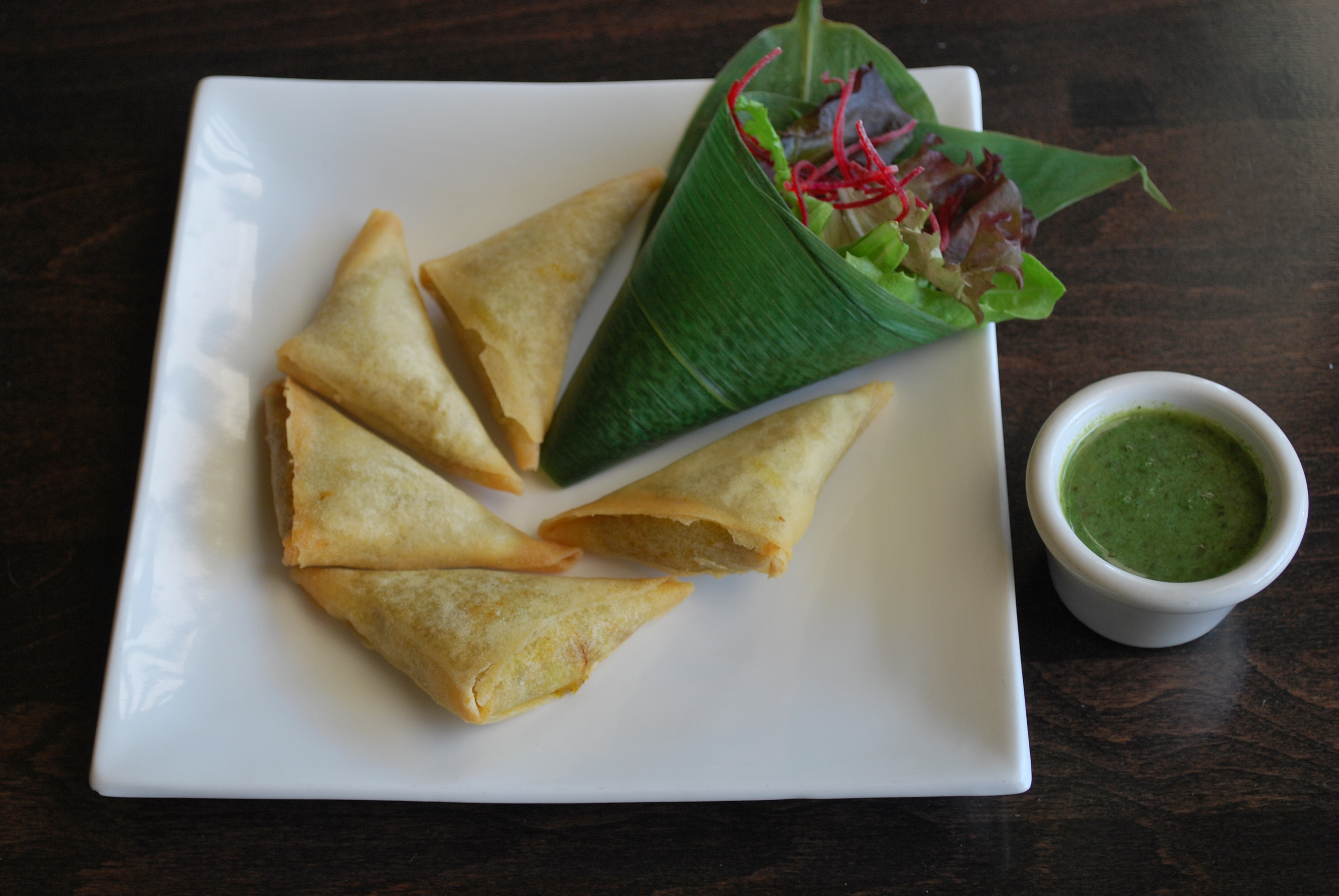 Order A16. Curry Samosas with Mint Chutney food online from Dao palate store, Brooklyn on bringmethat.com