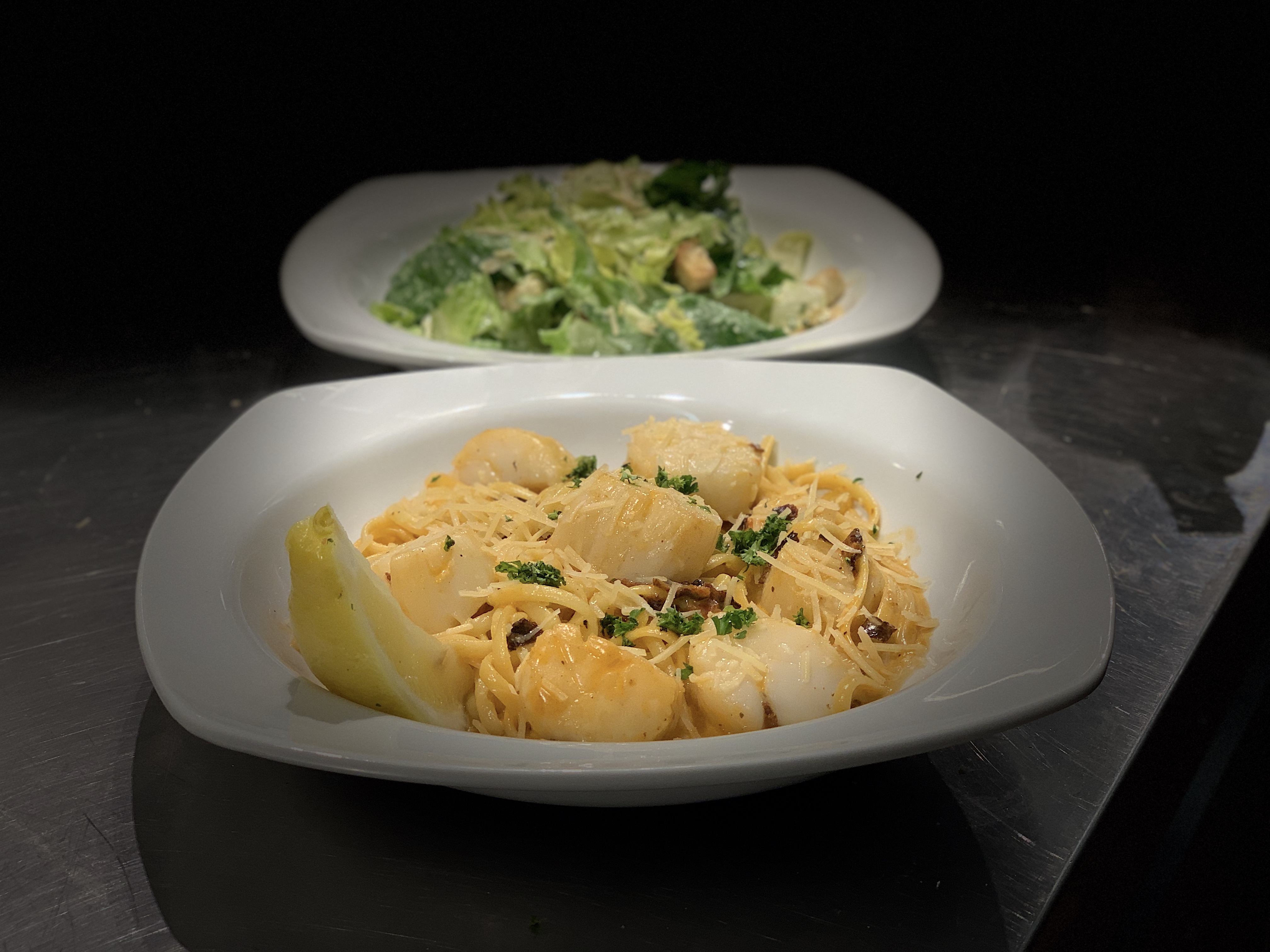 Order Scallops linguine  food online from Anchors Fish & Chips And Seafood Grill store, San Jose on bringmethat.com