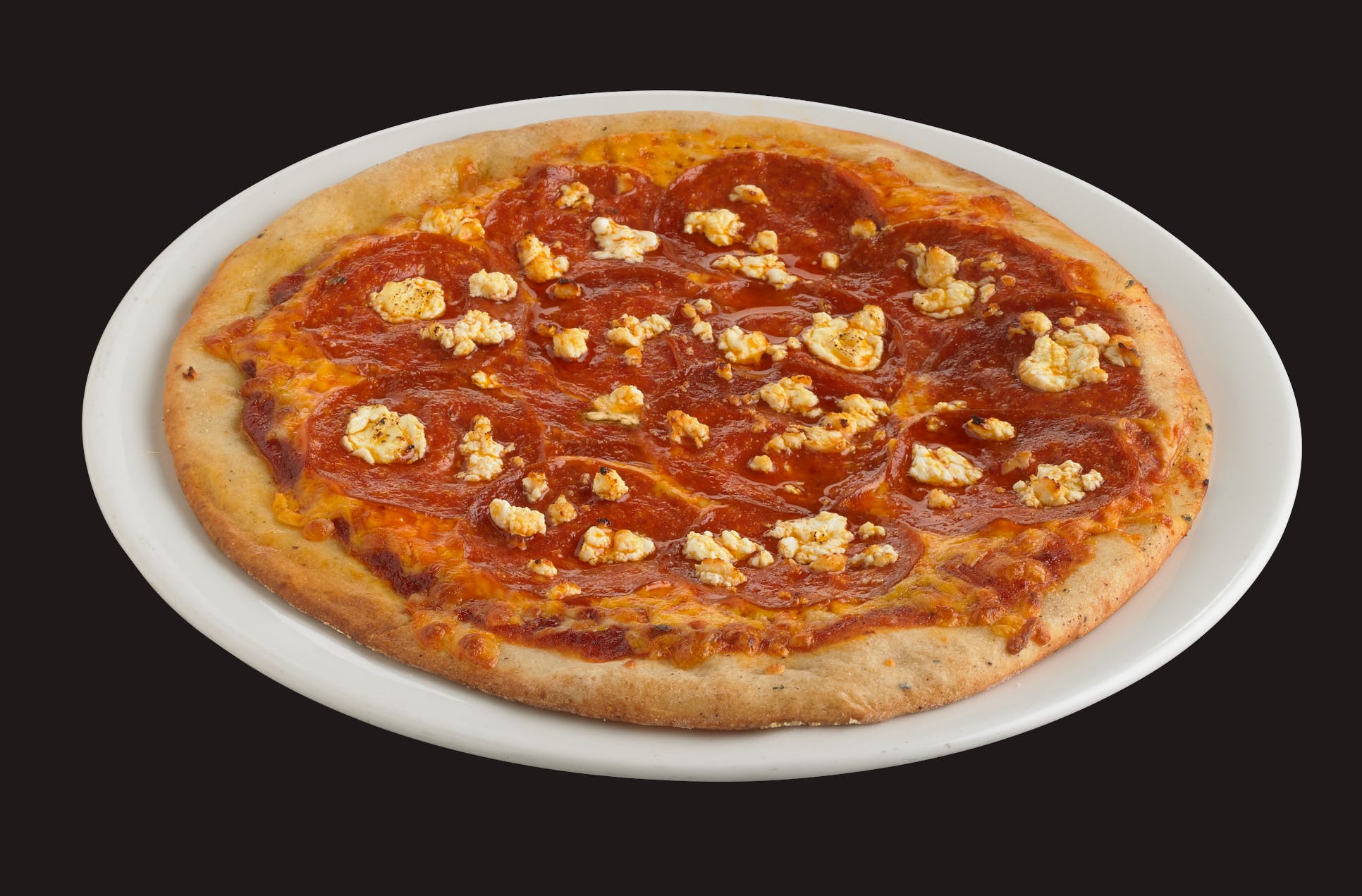 Order Pepperoni & Feta Pizza - Individual 8'' (8 Slices) food online from Boston Restaurant store, Tucson on bringmethat.com