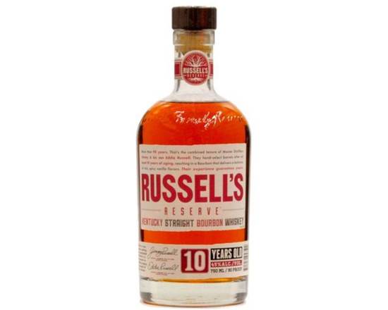 Order Russells Reserve 10 Years, 750mL bourbon (45% ABV) food online from Pit Stop Liquor Mart store, El Monte on bringmethat.com