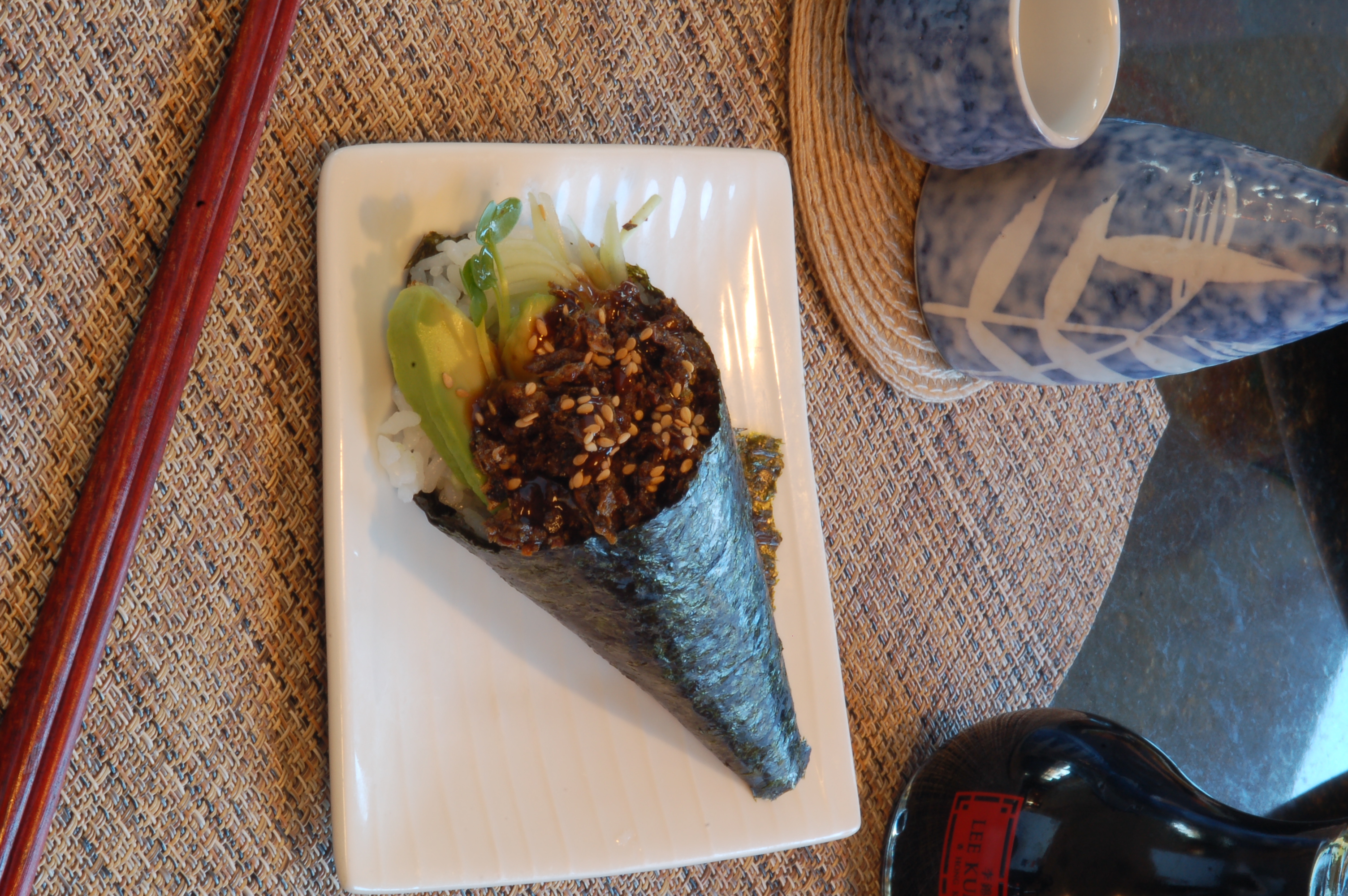 Order Salmon Skin Hand Roll food online from Sushi Town store, Beaverton on bringmethat.com
