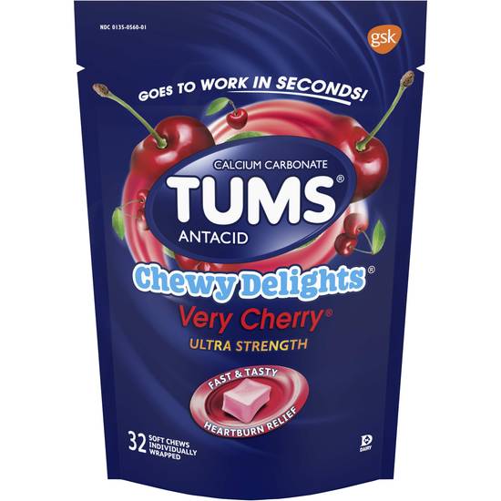 Order Tums Ultra Strength Chewable Antacid Tablets Verry Cherry (32 ct) food online from Rite Aid store, Greenville on bringmethat.com