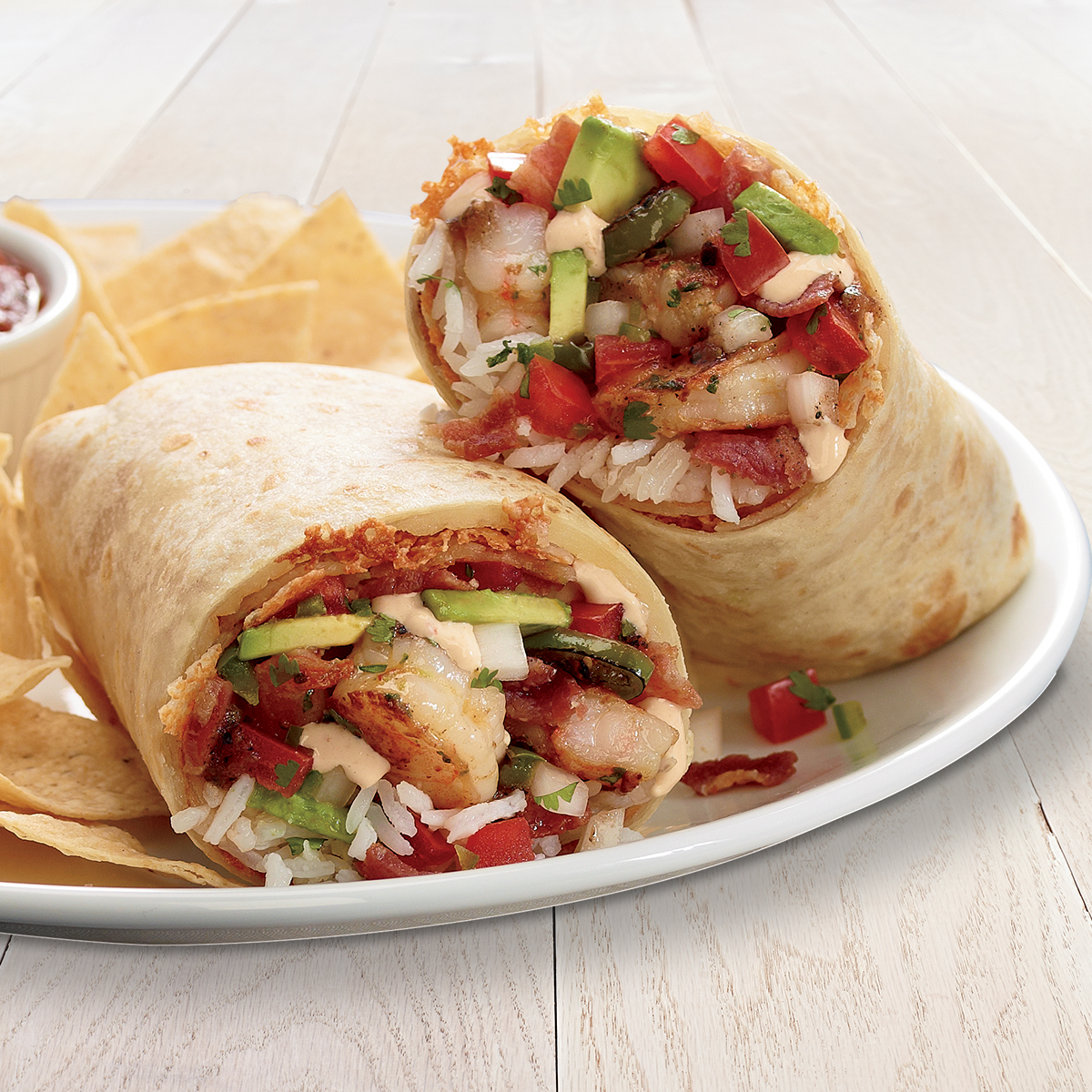 Order Grilled Shrimp & Bacon Burrito food online from Rubio's store, San Diego on bringmethat.com