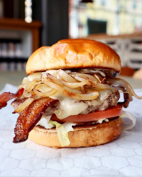 Order Bacon Swiss Burger food online from The Waterman store, Cornelius on bringmethat.com