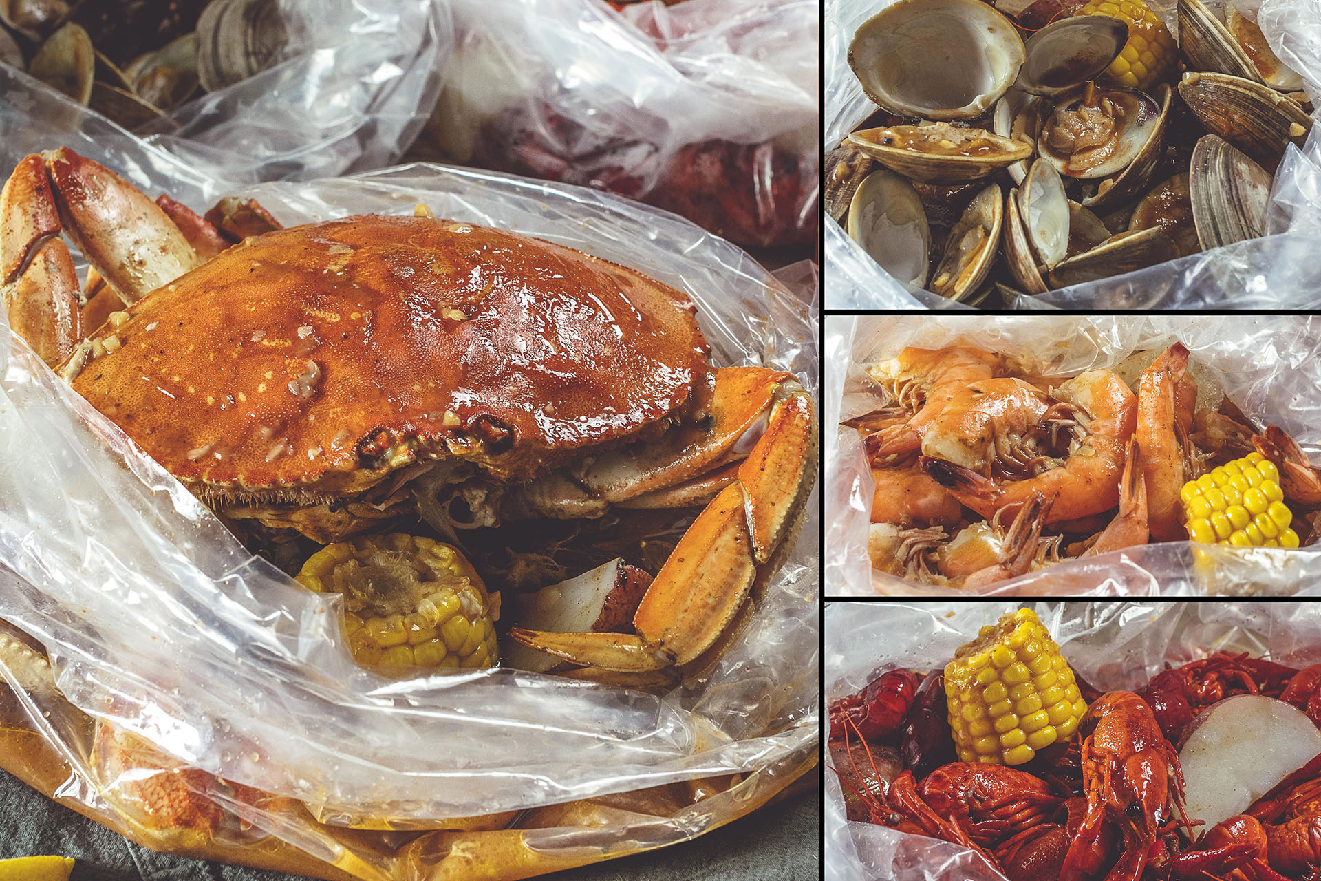 Order One 1/2 lb. Dungeness Crab and 1/2 lb. Seafood Boil Combo food online from Holy Crab Cajun Seafood store, White Plains on bringmethat.com