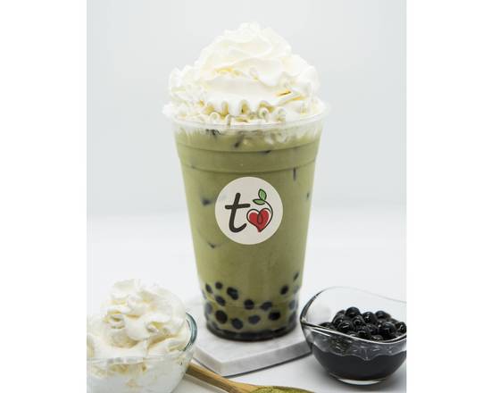 Order Matcha Milk Tea (w/ honey boba & whipped cream) food online from TeaLove Ontario store, Ontario on bringmethat.com