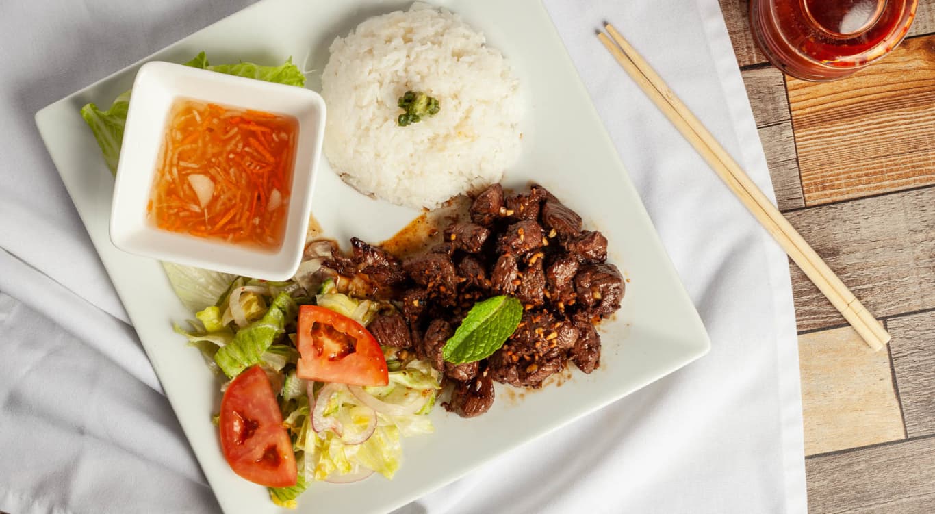 Order 16. Filet Mignon Rice Plate food online from Viet Kitchen store, Santa Maria on bringmethat.com