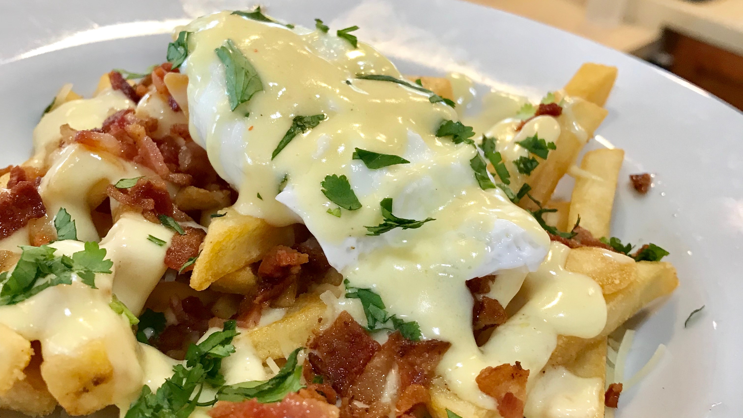 Order Benedict Bacon Fries food online from Old Town Cafe store, Camarillo on bringmethat.com