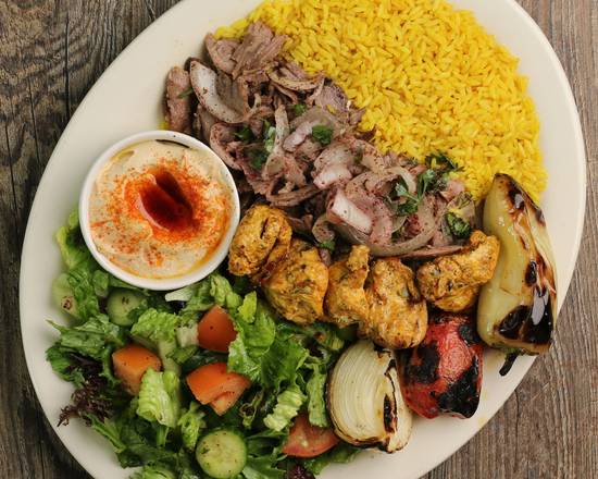 Order Double Protein Plate food online from Flame And Skewers Mediterranean Restaurant store, Bakersfield on bringmethat.com