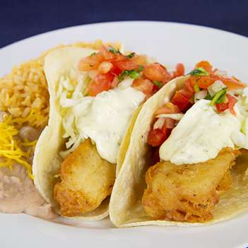 Order 13. Two Fish Tacos Combo food online from Federico Mexican Food store, Scottsdale on bringmethat.com