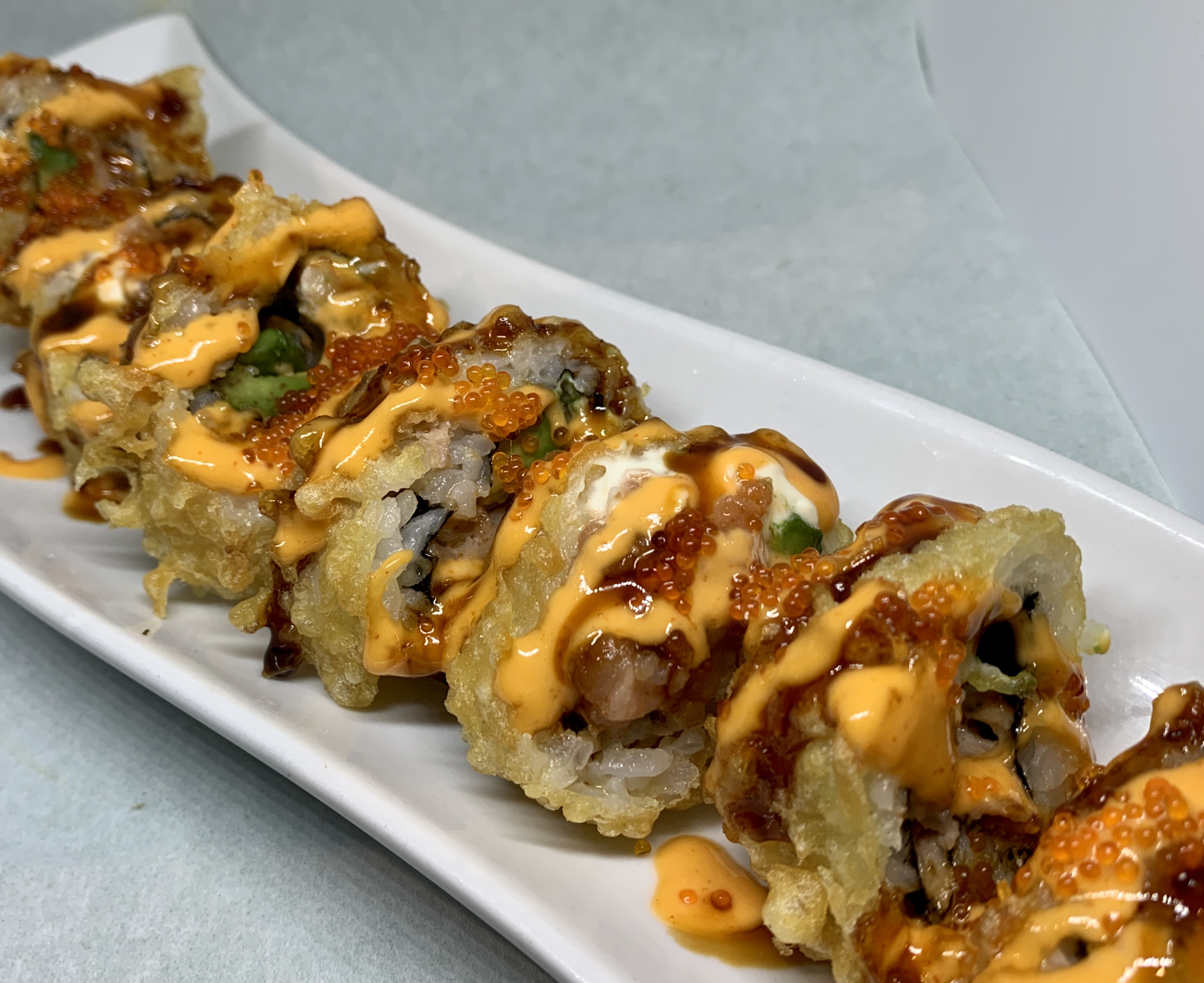 Order Spicy tuna Cream Cheese Roll food online from Blue Fin Sushi store, San Francisco on bringmethat.com