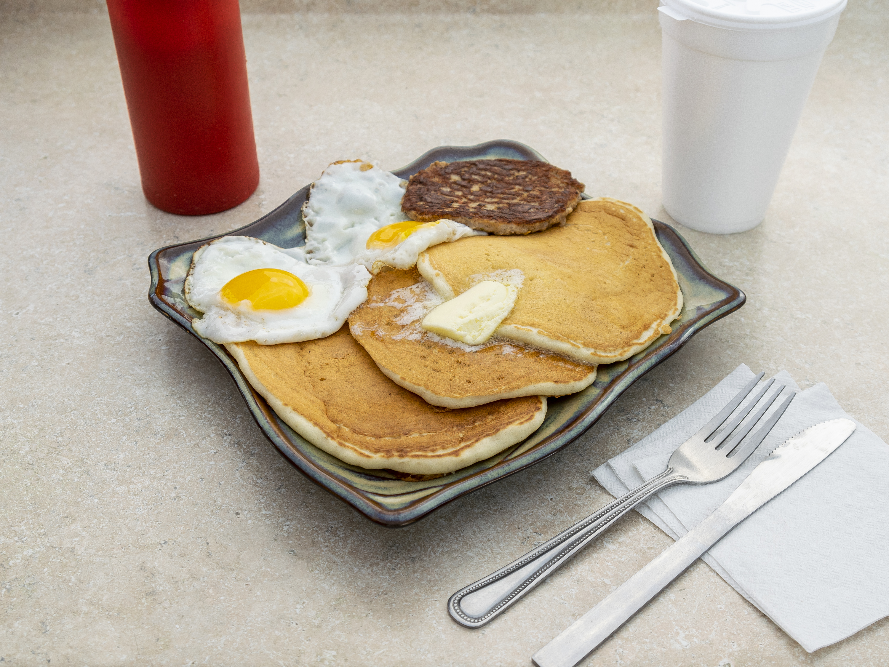 Order 3 Pancakes Breakfast food online from Bagel One & Cafe store, Edison on bringmethat.com