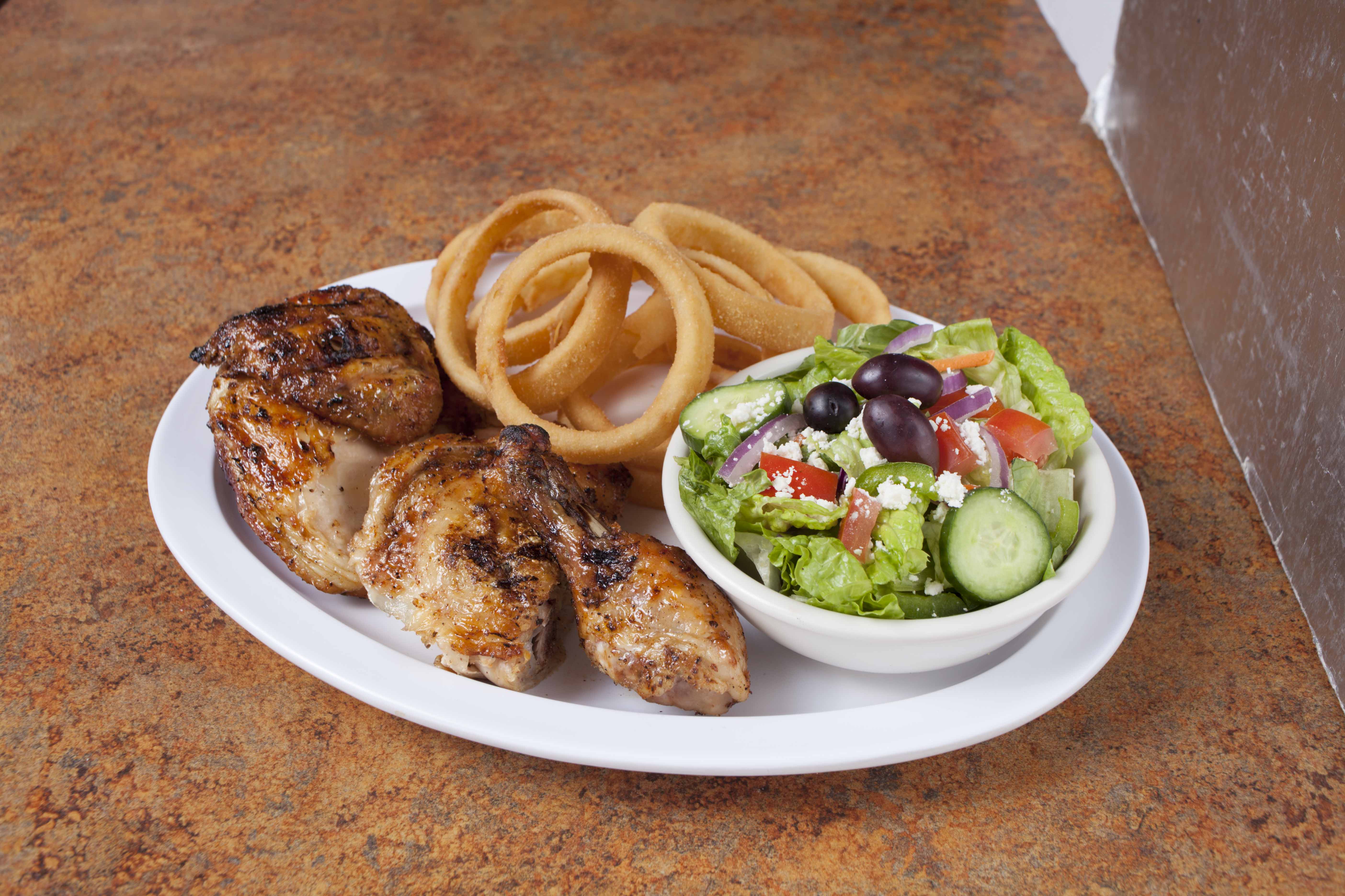 Order 9. 1/2 Chicken, Salad and Side Order Combo food online from Greek Chicken store, Las Vegas on bringmethat.com