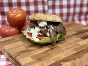 Order The Angry Greek Burger food online from Manny & Olga Pizza store, Washignton on bringmethat.com