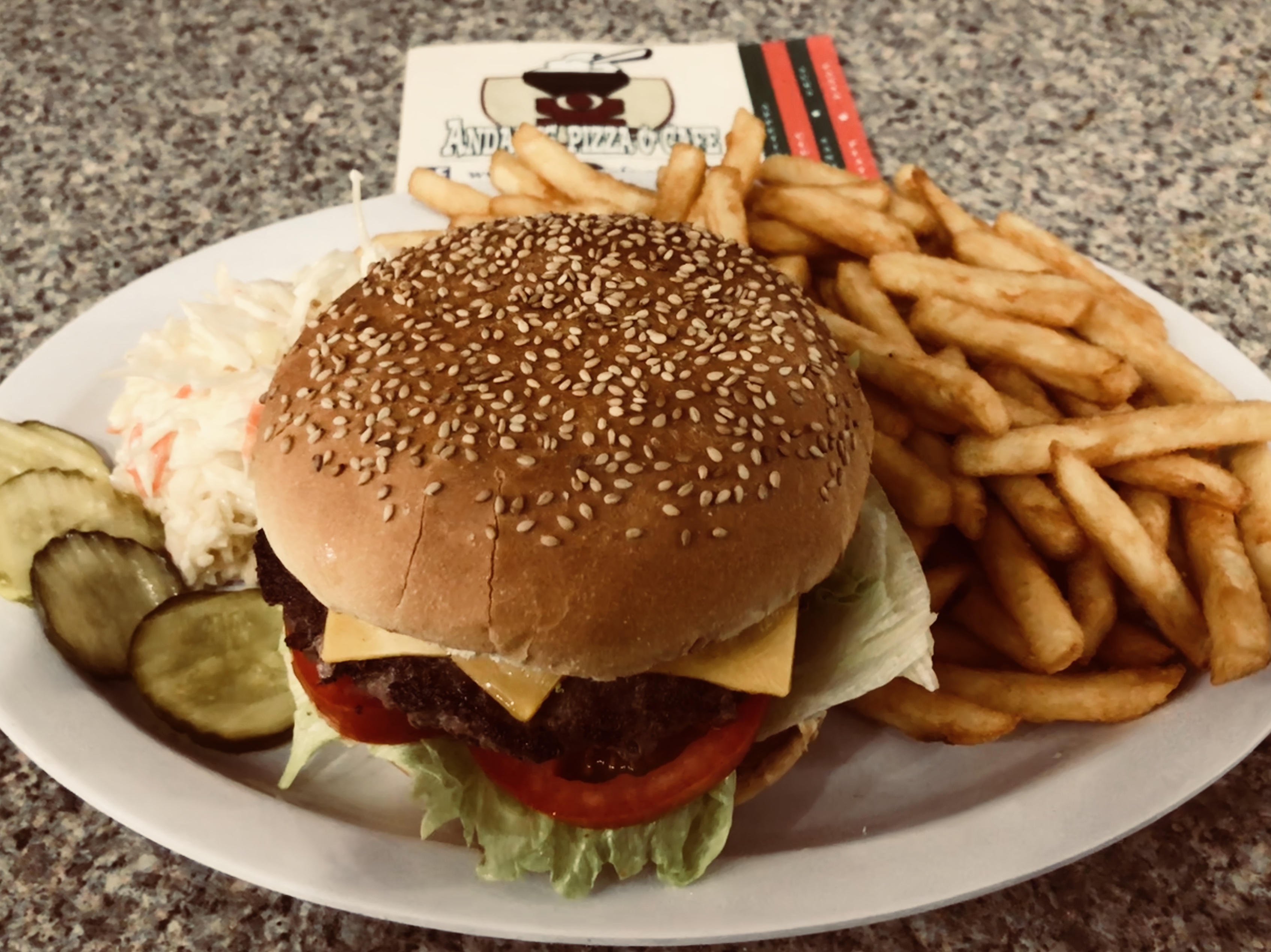 Order Cheeseburger Dinner food online from Andalus Pizza & Cafe store, Brighton on bringmethat.com