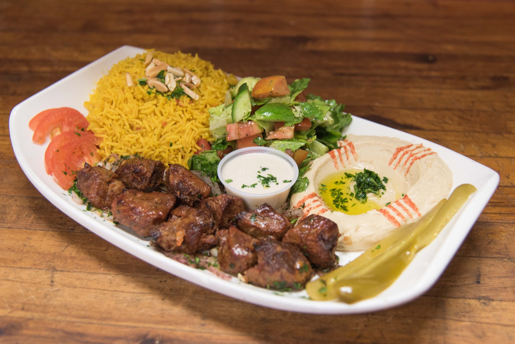 Order Lamb Kabob Plate food online from Little Arabia Lebanese Bakery & Cuisine store, Anaheim on bringmethat.com