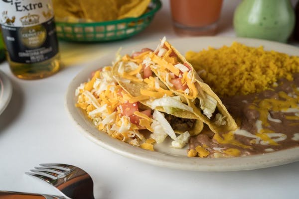 Order 13. Crispy Taco Dinner Platter food online from Margarita's Mexican Restaurant store, Tyler on bringmethat.com