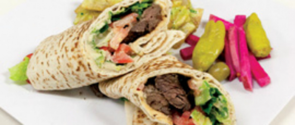 Order #14. Beef Kebab Wrap food online from The Green Olive store, Gardena on bringmethat.com