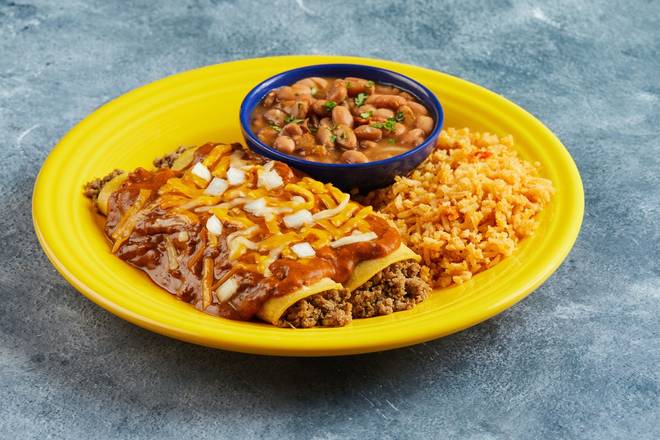 Order Beef Enchiladas food online from Blue Goose Cantina store, Mckinney on bringmethat.com