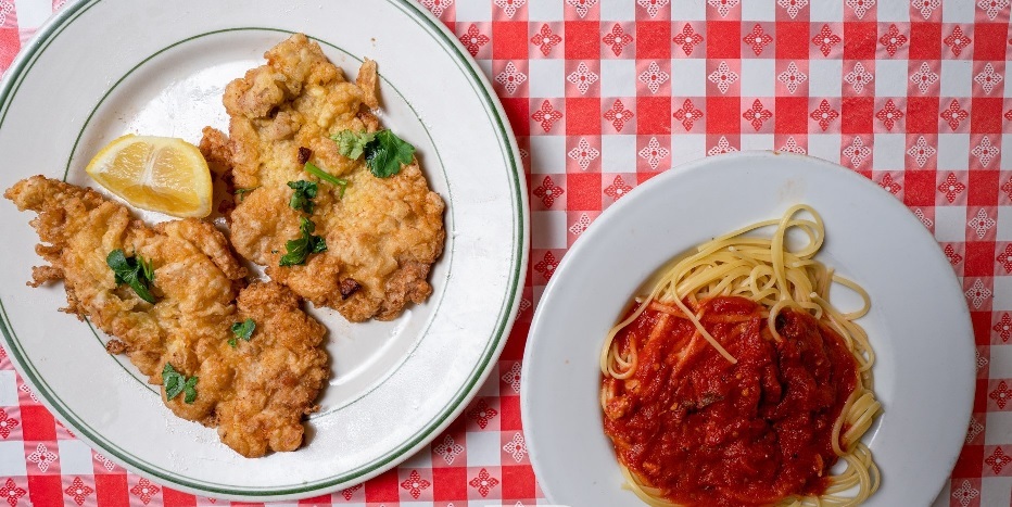 Order Chicken Francese with Spaghetti food online from Pines of Rome store, Bethesda on bringmethat.com