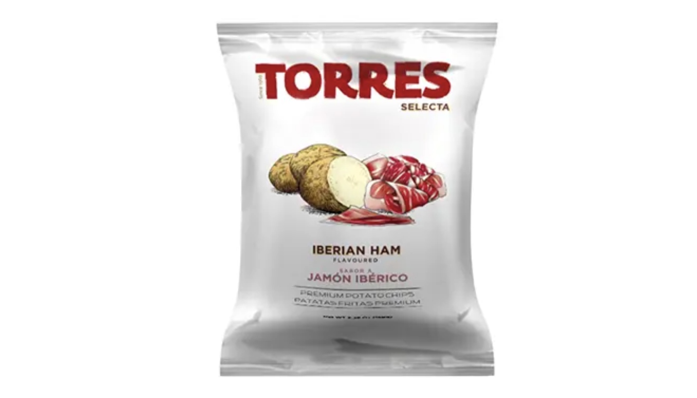 Order Torres Gourmet Potato Chips with Iberico Ham (150grs Bag) food online from Fine Chocolate Club store, San Francisco on bringmethat.com