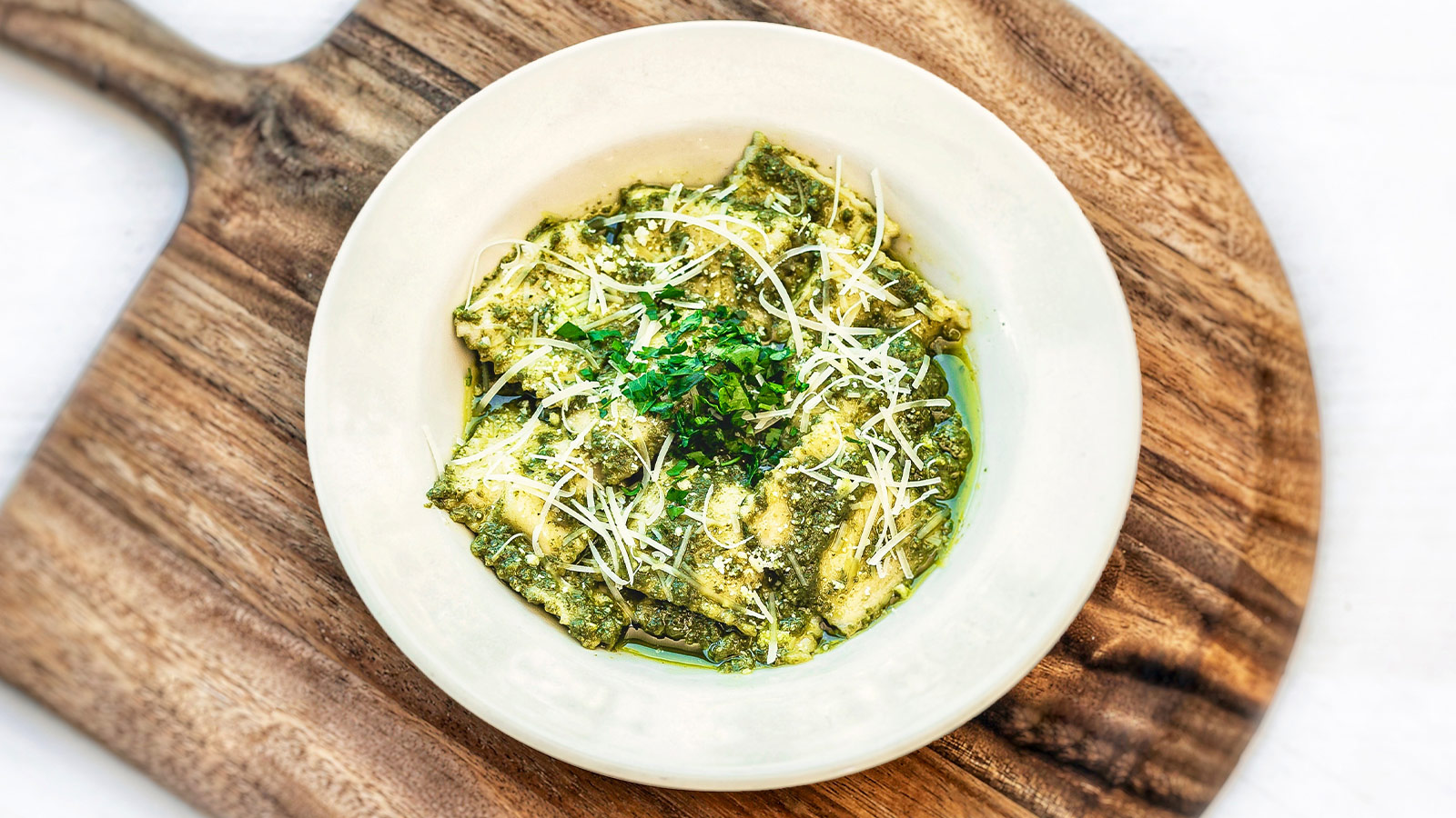 Order CHEESE RAVIOLI WITH PESTO food online from Freddie Parker's Pasta Shop store, Vacaville on bringmethat.com