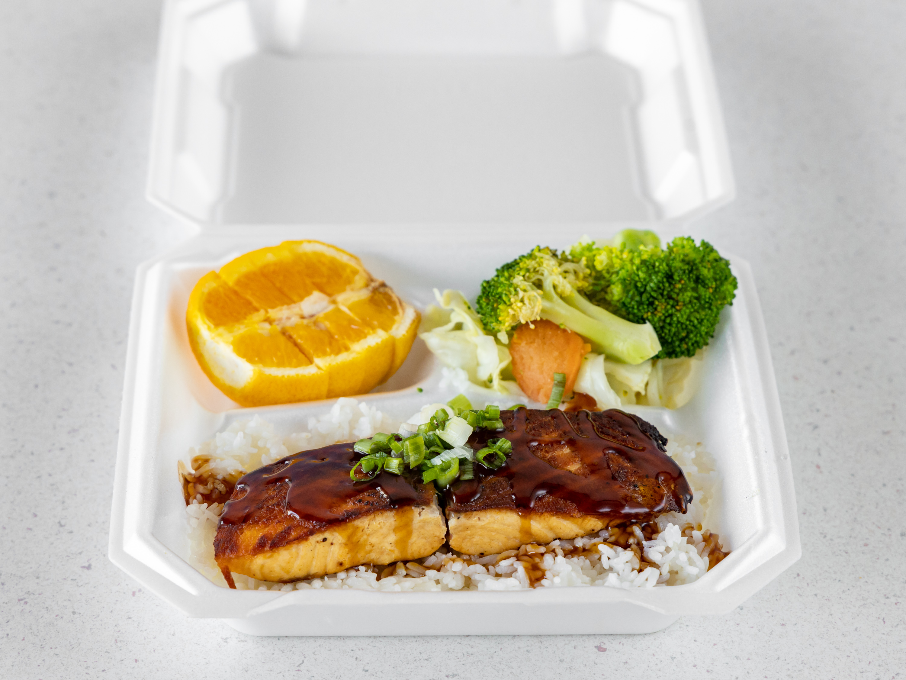 Order SALMON COMBO PLATE food online from Hilo Volcano Grill store, West Covina on bringmethat.com
