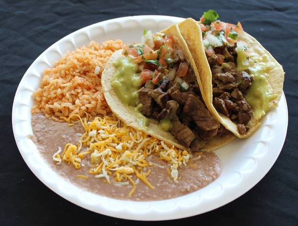 Order #8 Carne Asada Tacos (2 pcs) food online from Arsenio's Mexican Food #1 store, Clovis on bringmethat.com