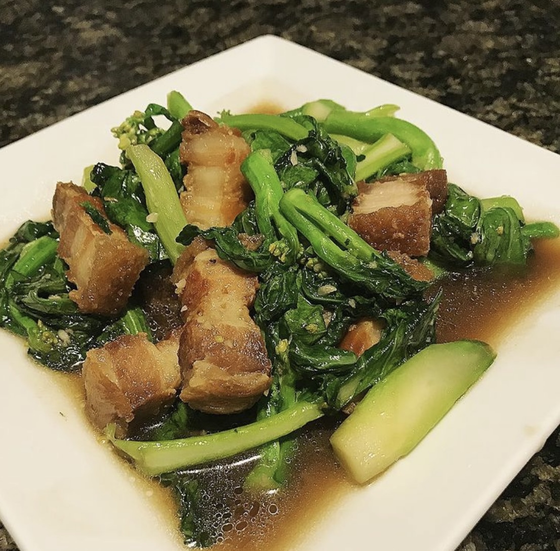 Order Chinese Broccoli with Crispy Pork food online from Tahntawan Thai store, Marina Del Rey on bringmethat.com