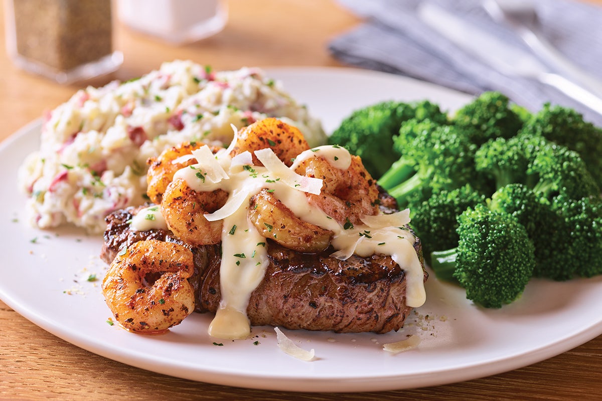 Order Shrimp 'N Parmesan Sirloin* food online from Applebee's Neighborhood Grill & Bar on S. Padre Island Dr. store, Corpus Christi on bringmethat.com