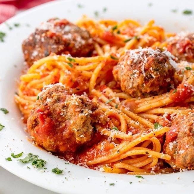 Order Spaghetti with Meatballs - Pasta food online from House Of Pizza store, San Antonio on bringmethat.com