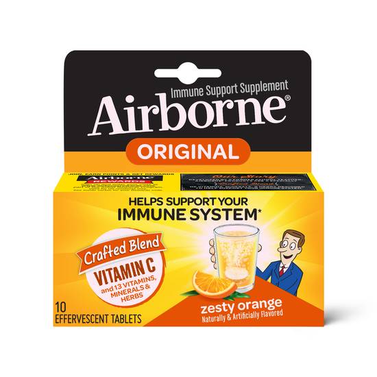 Order Airborne Immune Support Supplement Effervescent Tablets Zesty Orange (10 ct) food online from Rite Aid store, Bryan on bringmethat.com