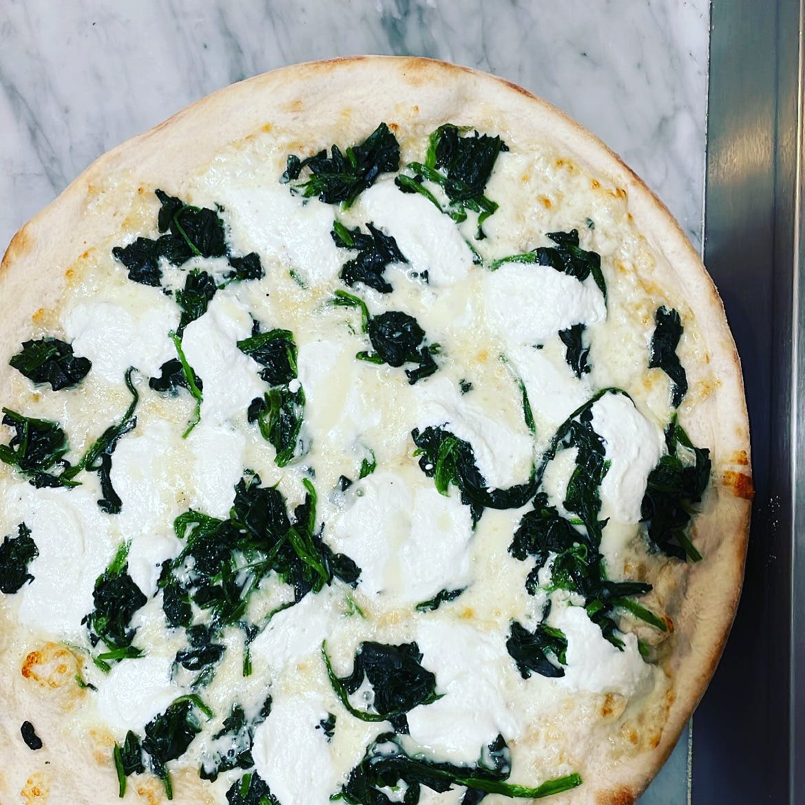 Order White Pizza with Spinach - Personal food online from La Strada Cafe store, Neshanic Station on bringmethat.com