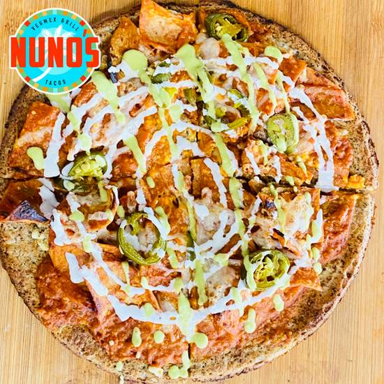 Order AZTEC CHILAQUIL PIZZA food online from Nuno's Tacos & Vegmex Grill store, Dallas on bringmethat.com
